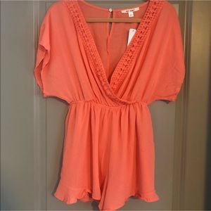 Francesca's Crochet Trim Romper/Coverup